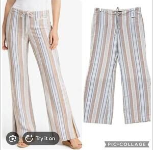 Express Vintage Y2K Striped Linen Blend Low Rise Flare Pants Size 7/8 Coastal